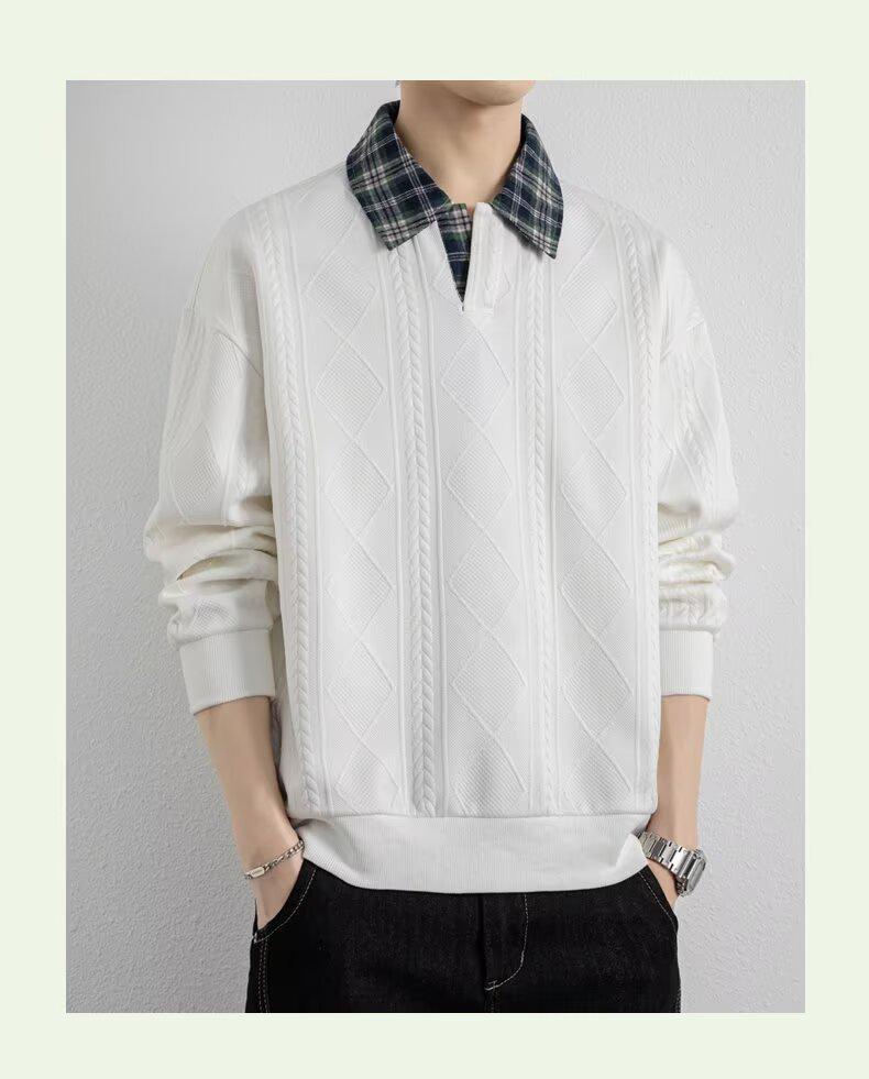 Men's Trendy Textured Hooded Sweatshirt and Jacquard Lapel Polo Shirt - Youth Casual Spring/Autumn Style