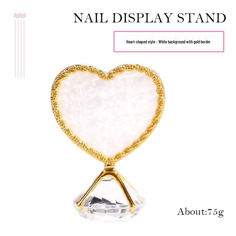 Heart-Shaped Diamond Base Manicure Display Stand with Gold Rim
