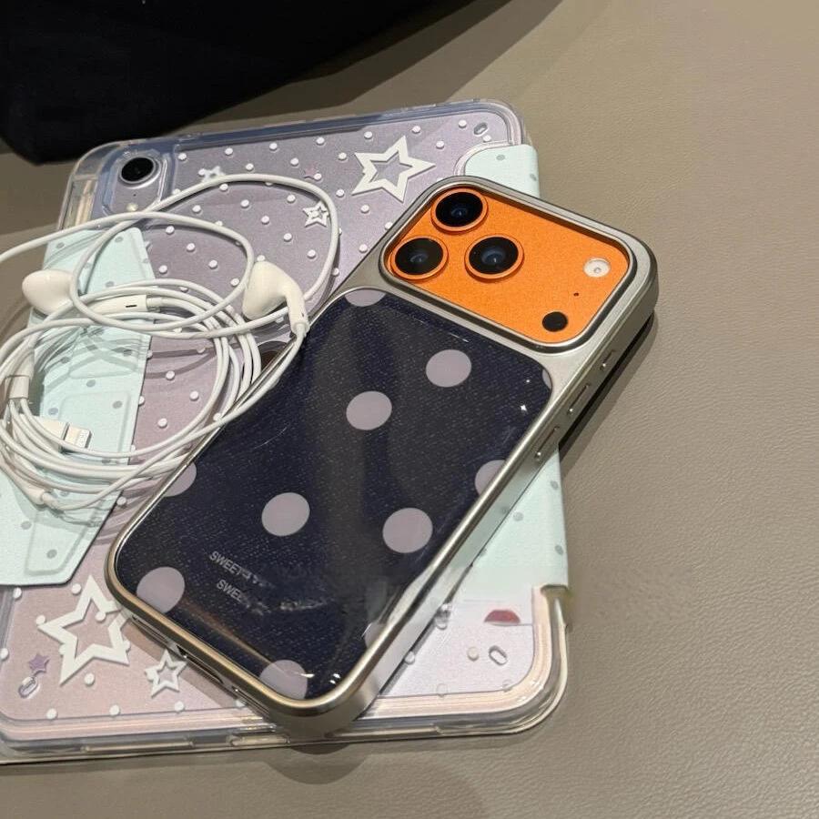 Korean retro denim pattern polka dots are suitable for Apple 16/17Pro Epoxy water condensation mobile phone case IP15 niche 14 sets