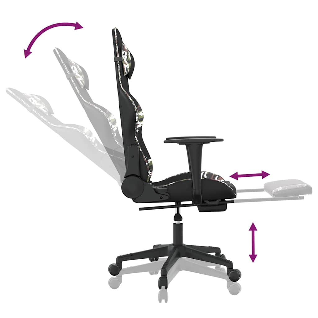 Gaming Chair with Massage and Footrest Black and Camouflage Artificial Leather
