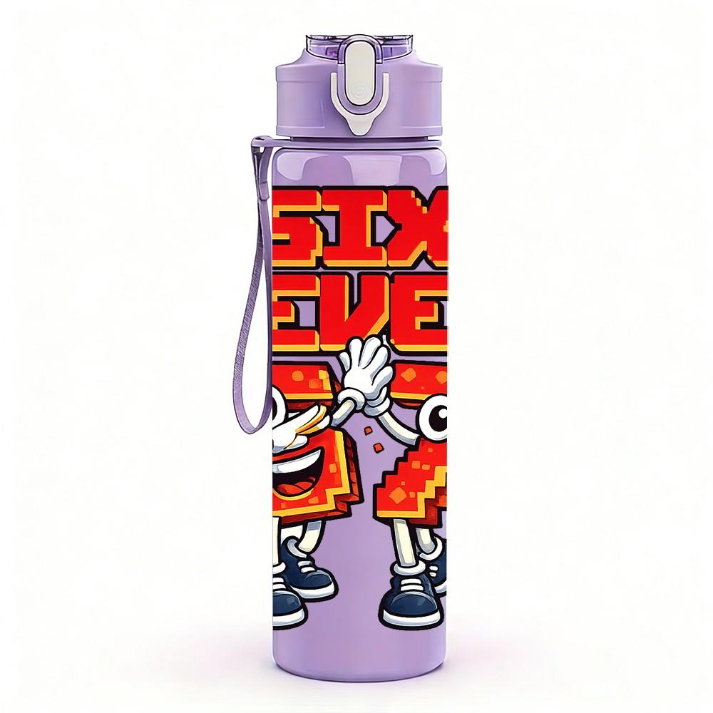 1PC Six Seven Slogan Graffiti Art Print 750ml Color Plastic Sports Water Bottle Leakproof Flip Straw Lid Suitable for Sports Office Home Use