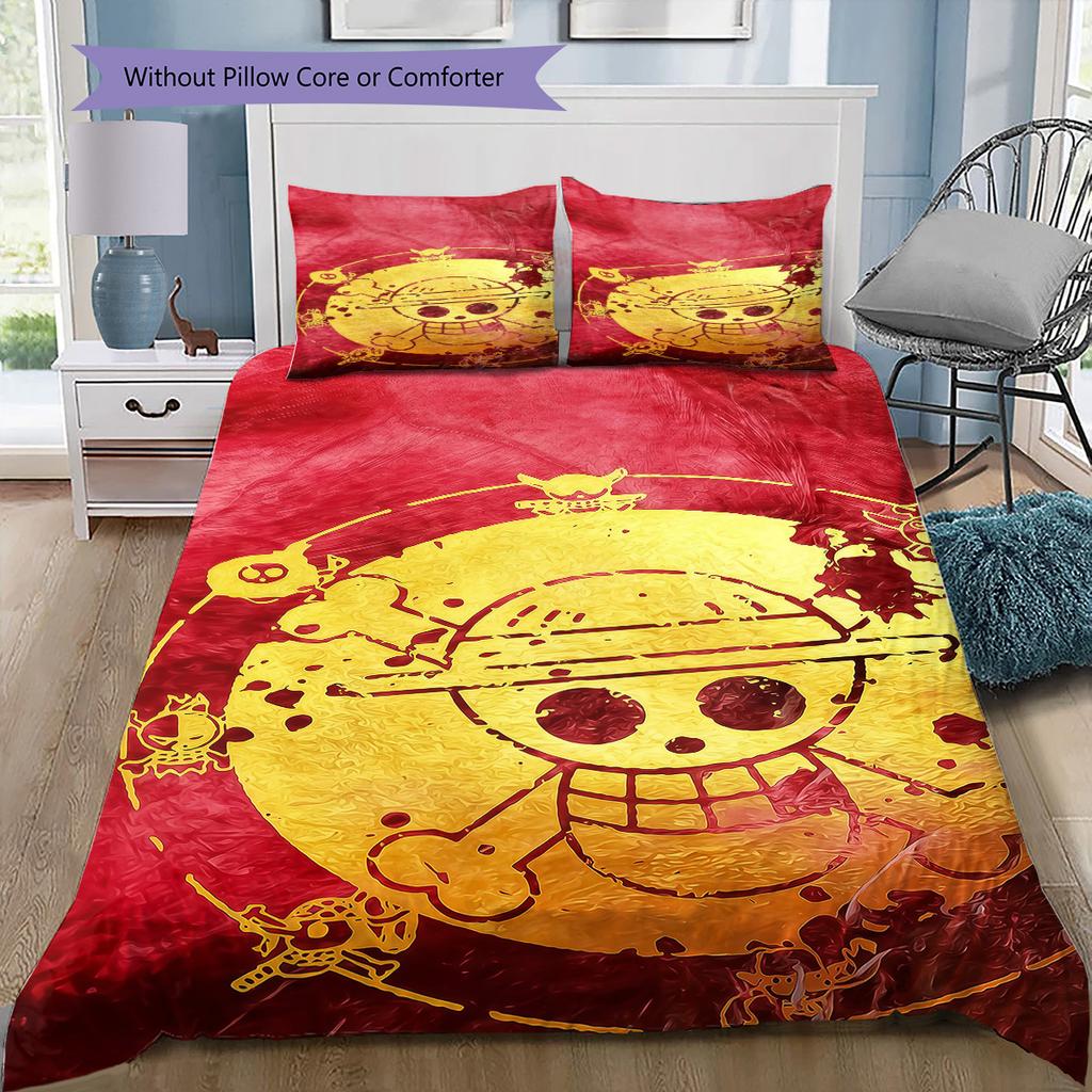 Luffy D Pattern Bedding Quilt Set Quilt Cover Pillowcase Home Birthday Gift(1 * Duvet Cover + 2 * Pillowcase, Without Core)