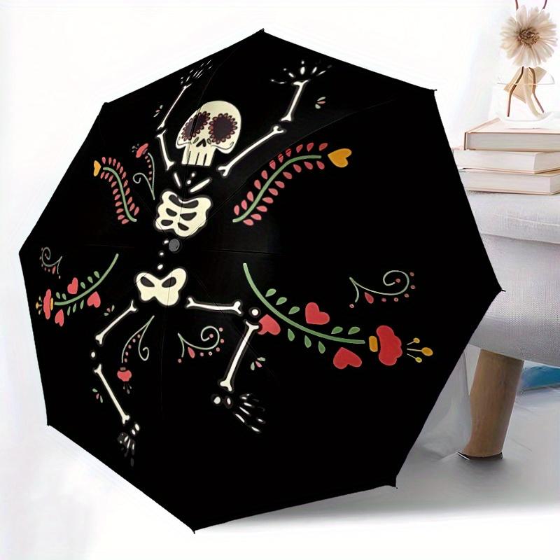 1pc Skeletal Flowers Automatic Open/Close Umbrella, Portable Folding Umbrella for Travel, Themed Events, It is suitable as a gift for various festival
