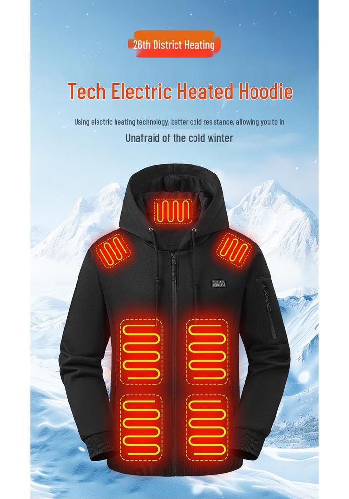 Intelligente Heizkapuzenjacke: Herbst/Winter, 26-Zonen, Reißverschluss-Stil für Damen und Herren