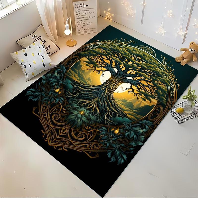 Mystical Tree of Life Pattern Carpet with Golden Sunrise Design Suitable for Use As an Anti-slip for Living Room Bedroom Sofas