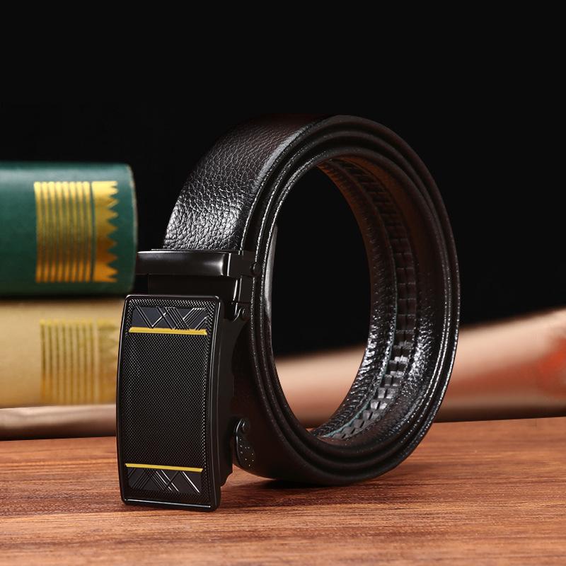 Men'S Belt Lychee Pattern Business Leisure Automatic Buckle Belt Street Stall Clothing Leather Accessories