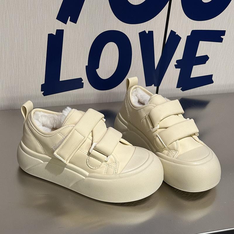 N21 Velcro velvet platform cotton shoes 22 years winter ugly cute board shoes warm casual cute 35 светло-желтого