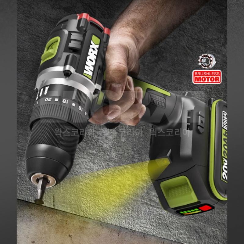 Works Charging Impact Driver Hammer Drill Combo Kit 20V 2.0 Ah BL WU932