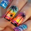 Press On Nail Easy Wear Sunset Beach Palm Tree Stick On Nails Acrylic False Nail for Quick Fashionable Manicure