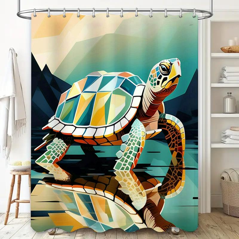 Stylish 3D Sea Turtle Bath Curtain Waterproof Shower Decor with Unique Geometric Patterns for Bathroom Renovation