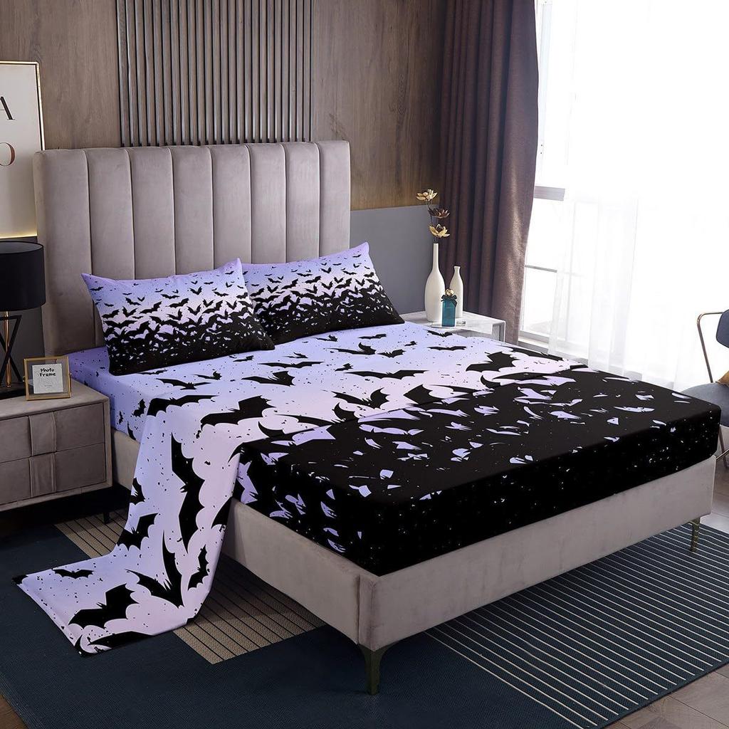 Halloween Bat Pattern Bed Hat Four-Piece Bedding Set Bedroom Dormitory Bedding Decoration