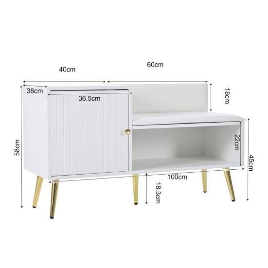 Shoe Cabinet with Storage Space, Padded Bench And Backrest, Shoe Shelf with Metal Handles And Solid Legs