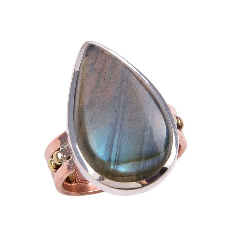 Natural Labradorite Gemstone 925 Solid Silver Jewelry Ring Two Tone S.9.5 u2Z45