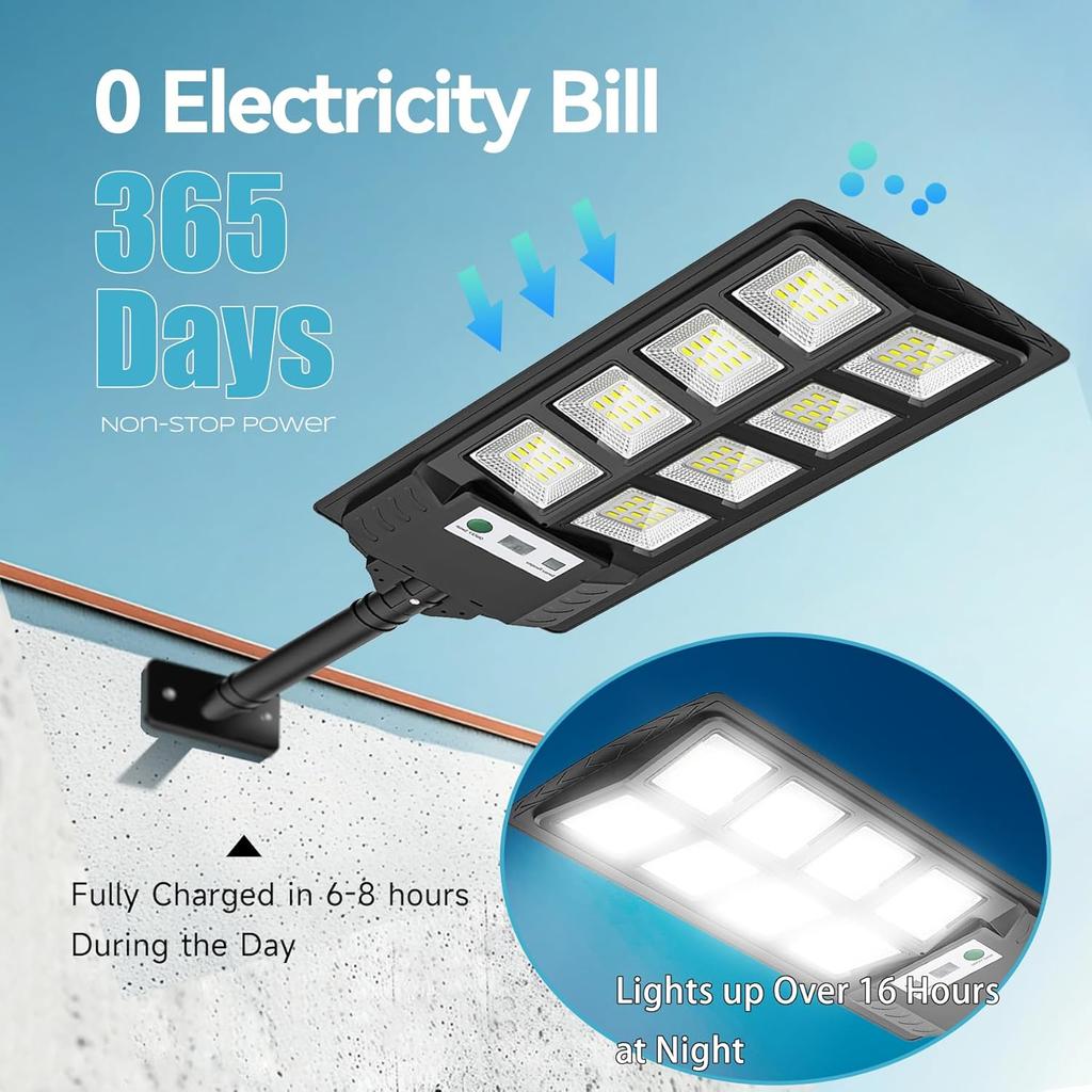 Solar Lights Outdoor Waterproof 6500K 12000LM LED Street Lights with Motion Sensor & Remote Control for Yard, Parking Lot (1 Pac