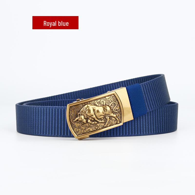 Chinese Zodiac Ox Men s Leather Belt with Automatic Buckle - Fashionable Woven Design 120 cm (Waist size 33-37 / 70-90 kg) королевский синий