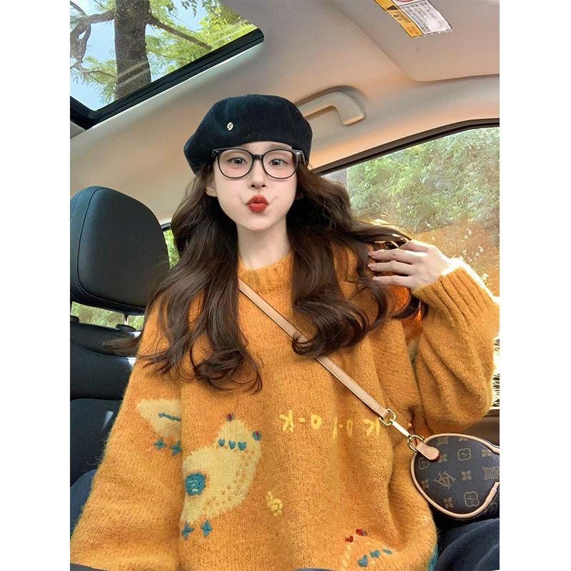 

Жіночий ретро-светр помаранчевий 2025 - Затишний, вільного крою, омолоджуючий, високоякісний в язаний одяг у корейському стилі на осінь/зиму M for 95-110 lbs