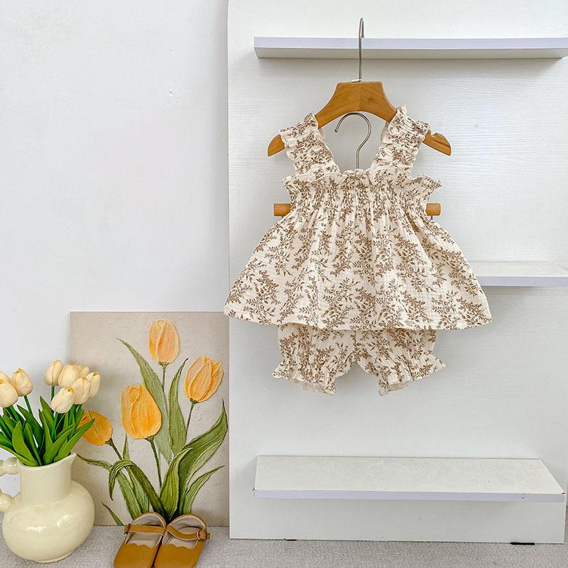 Summer New 0-3Yrs Baby Girls Clothing Suit Children Newborn Korean Style Short Sleeved Cotton Printed T-Shirt+Shorts Set