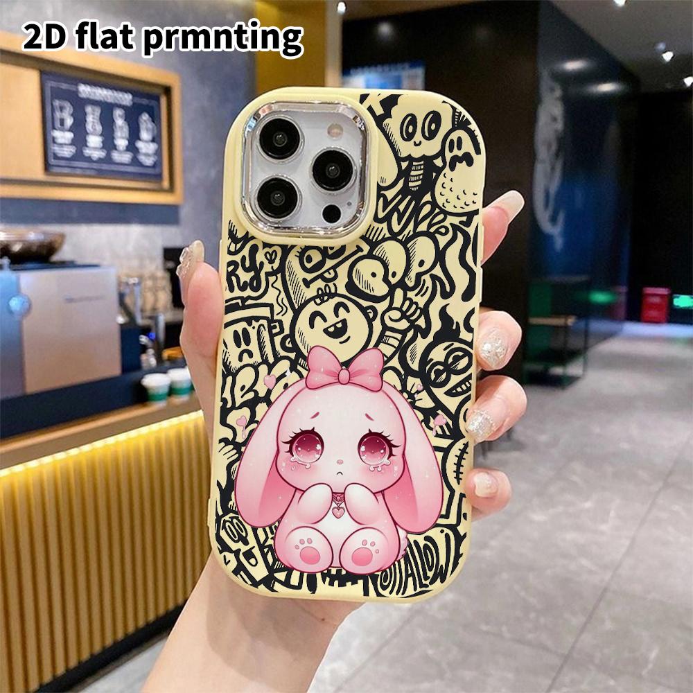 Phone Case: 2D Flat Design Suitable for iPhone 18, 17, 16, 15, 14, 13 Pro, Couple Style, Droopy-eared Pink Rabbit, Christmas and Halloween Gift