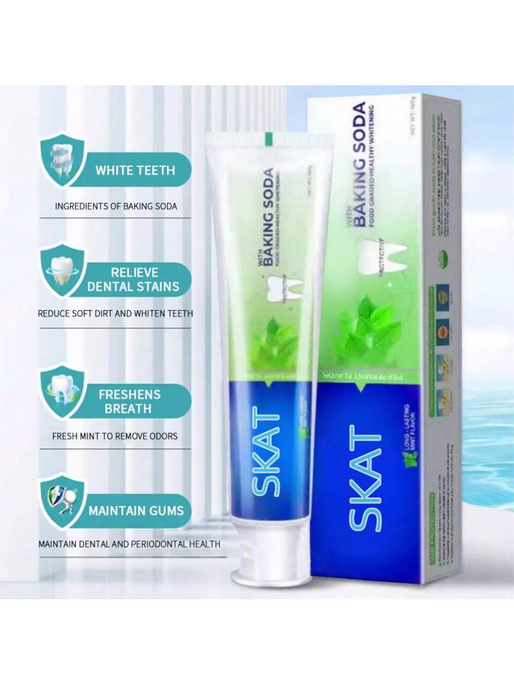 

1шт 180г Зубная паста с пищевой содой для ухода за зубами, освежения дыхания и удаления пятен Green зелёный