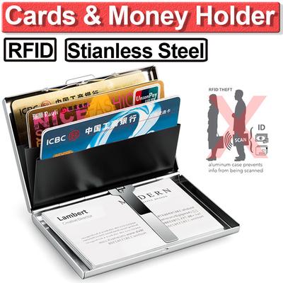 Anti-scan Stainless Steel Case Slim RFID Blocking Wallet ID Credit Card Holder