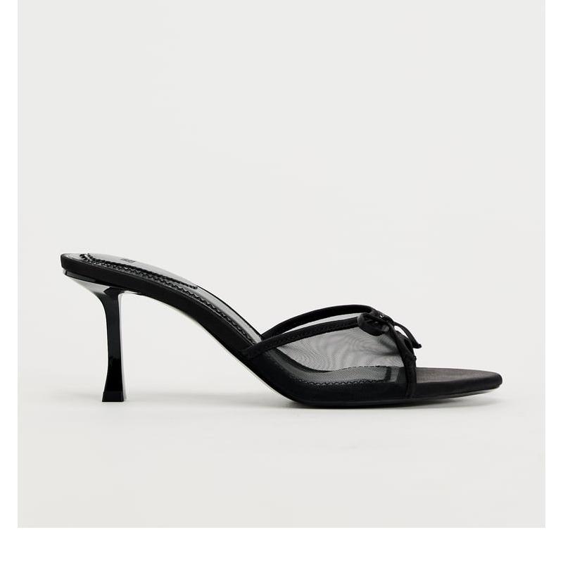 fashion Women Heels Sandals Fashion Heel Slippers Lace Mesh Bow Luxury Sandals Zapatos De Mujer