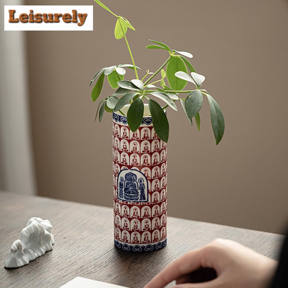 Thousand Buddha White Porcelain Vase Retro Ornaments for Home Cachepot Plant Pot Basket Household Flowerpot Tea Ceremony Gift