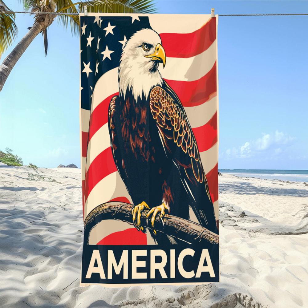 1pz Telo Mare Bianco e Nero Aquila Americana Arte Asciugamano per Tutte le Età Ottimo per Giornate in Piscina e Gite in Famiglia