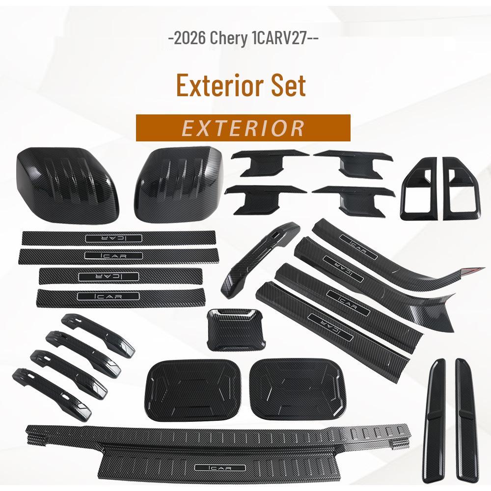 2026 Chery ICAR V27 Exterior Trim: Door Handle, Fog Light Frame, Mirror, Taillight, Turn Signal.