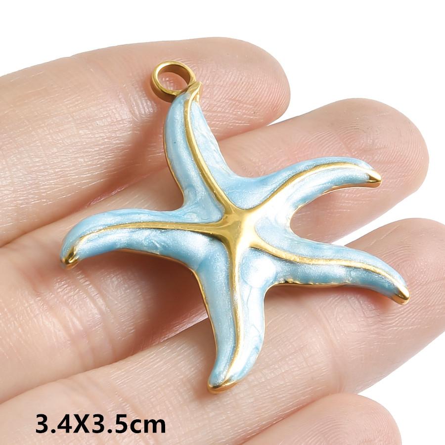 6pcs Enamel Marine Animal Starfish Fish Tail Sea Turtle Stainless Steel Charms For Jewelry Making Bulk Handmade Keychain Pendant