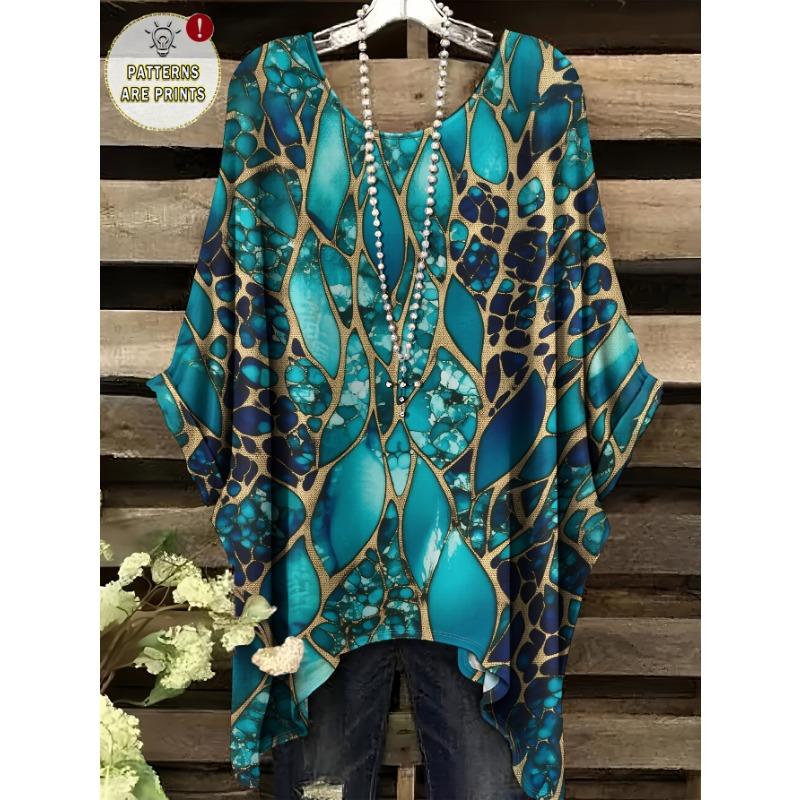Cracked patchwork pattern all over printed raglan short sleeves S
