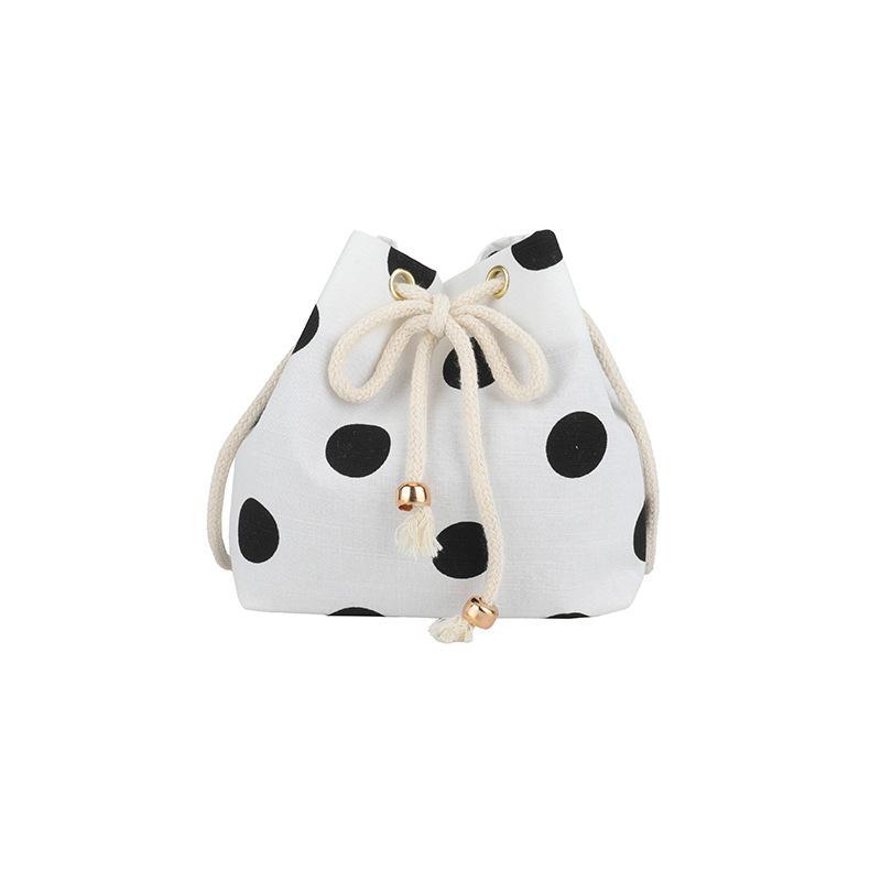 Polka Dot Nylon Drawstring Crossbody Bag Soft Lightweight Adjustable Strap Fashion Shoulder Purse for Women Shopping