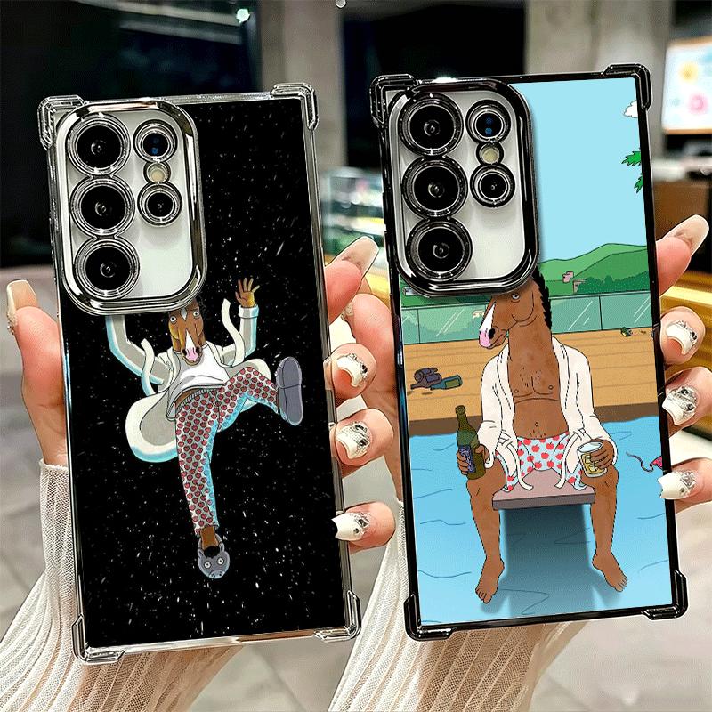 B-BoJack H-Horseman Funny Plating Phone Case For Samsung Galaxy S24 S25 FE S26 Edge S23 Ultra S22 S21 Plus S20 Anti-Fall Airabag