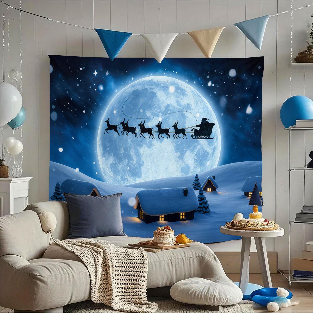 

1pc Christmas Eve Santa Claus Sled Print Tapestry Living Room Wall Decoration Multi Size Background Cloth Machine Washable 150x100cm