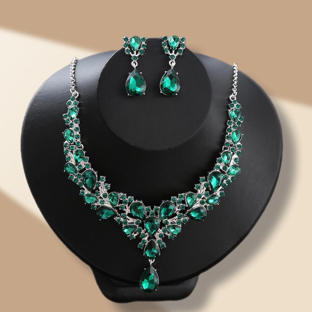 European and American cross-border Amazon bridal rhinestone necklace earrings set luxury fashion women's party and banquet accessories