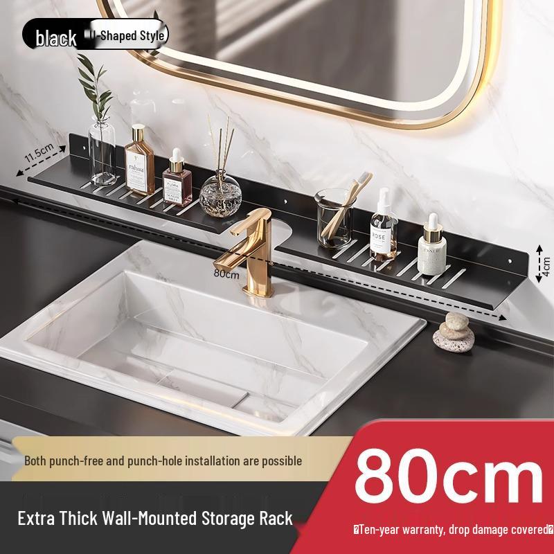 No-Drill Wall-Mounted Bathroom Shelf for Mirror, Faucet, and Vanity