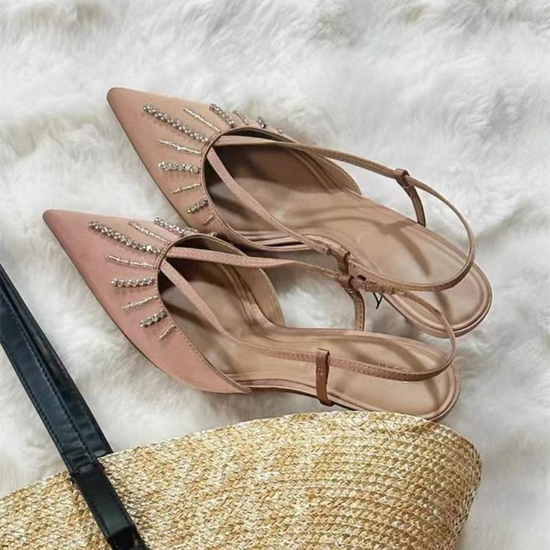 Fashion Fashion Rhinestones Satin Mary Janes Women Pumps Summer Slingbacks Office Lady Stiletto High heels Elegant Party Dress Shoes