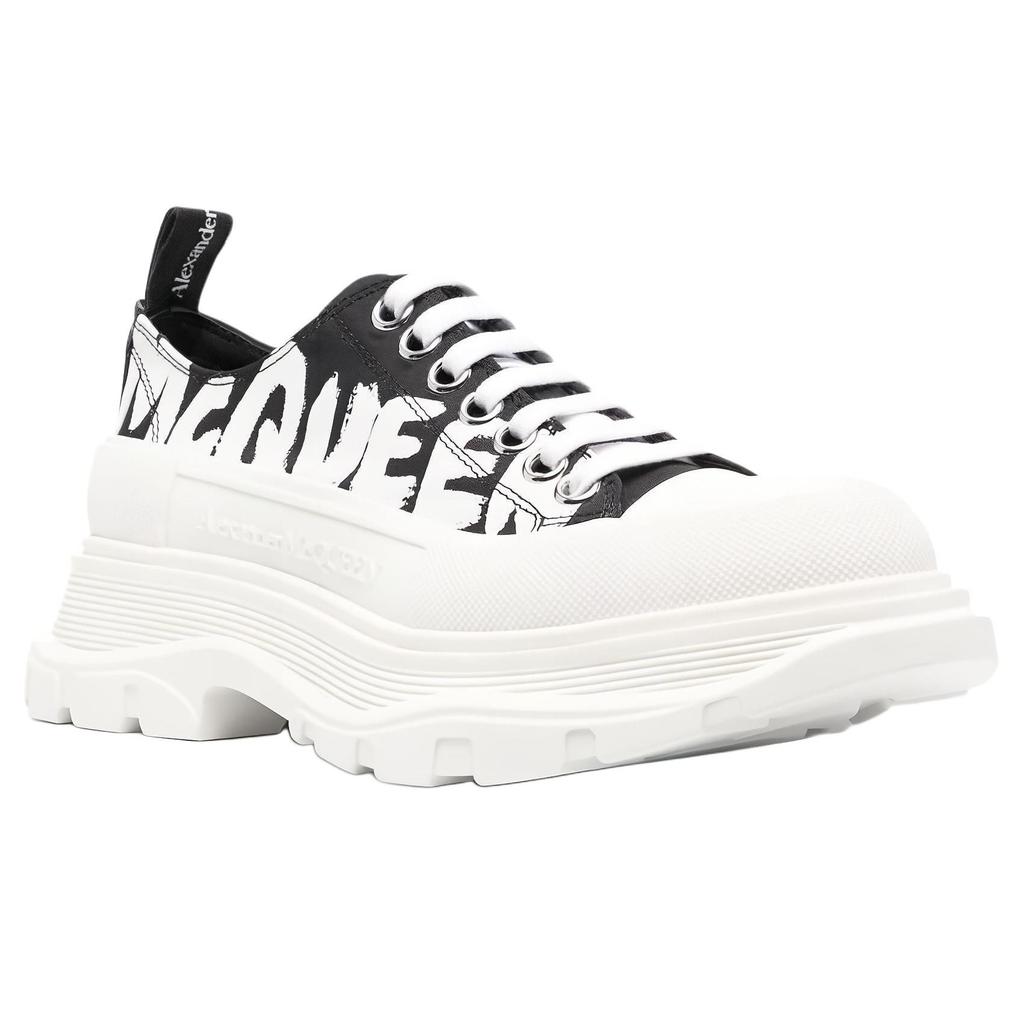 Alexander Mcqueen Tread Slick Low Lace Up Graffiti Shoes Black White Women's 708753W4RQ21041