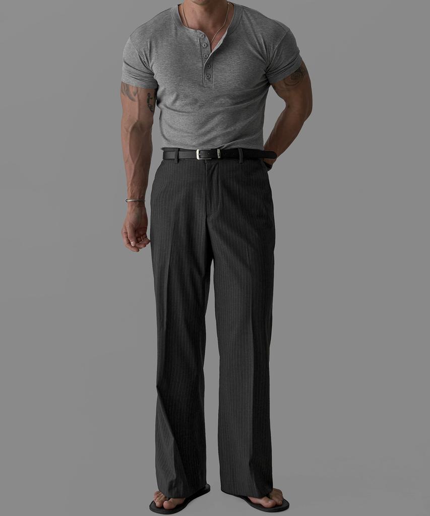 Baulopeulodeogteu Tencel Ribbed Henley Neck Muscle Short Sleeve T-Shirt [Gray]
