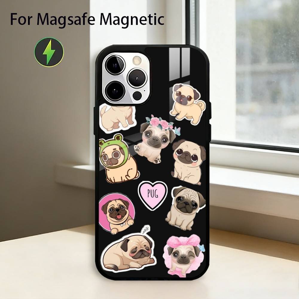 

C-Cute Pug Dog Phone Case For iPhone17,16,15,14,13,12,11 Plus,Pro Magnetic For Magsafe Wireless Charging iphone16e