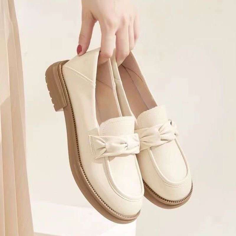 British Style Small Leather Shoes Women's 2025 Spring and Autumn New Round Head Low Heel Single Shoes One Pedal Loafers Show Feet Small Women's Shoes