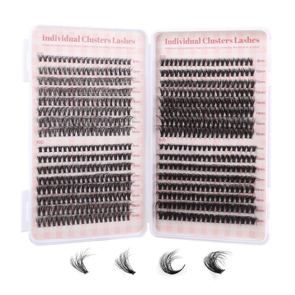 DIY Cross-Border Single Cluster D-Curved False Eyelashes Set - 640 Clusters with Mixed Lower Lashes