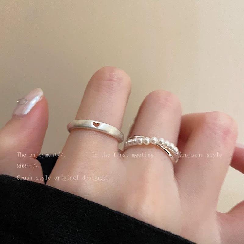 Love-shaped Hollow Ring for Women, Double-layered Bead-studded, Double-worn On The Index Finger, High-end Luxury Finger Ring