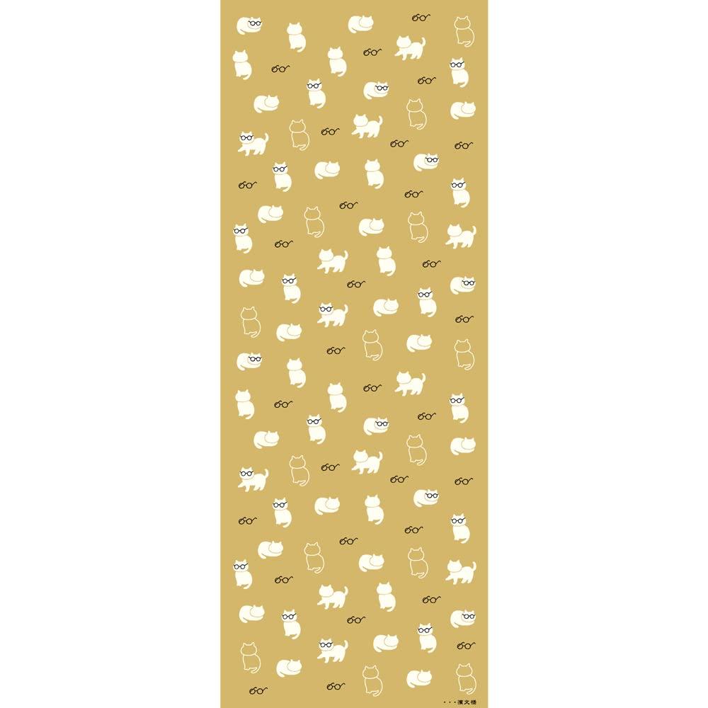 Hamamonyo Tenugui Hand Cat Glasses Beige (Japanese Towel) - -