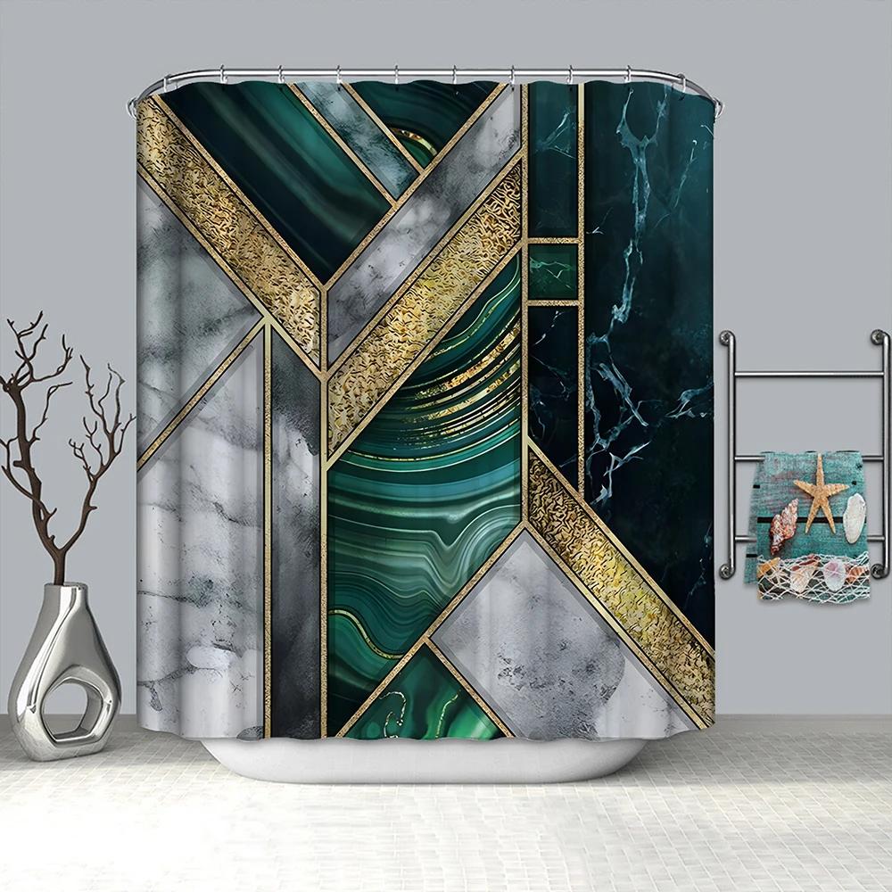 3D Geometric Marble Print Waterproof Shower Curtain,Modern Abstract Luxury Art Decorative Fabric Bath Curtain For Bathroom Decor