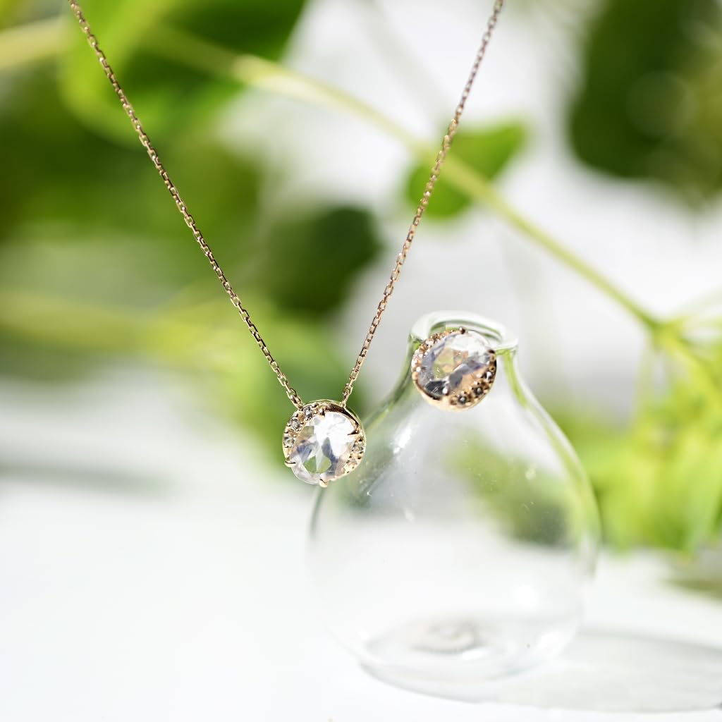 Soi June Birthstone Halo Necklace with Blue Moonstone Yellow Gold with Authentic Natural Stone Birthday Amulet (10K Topaz, 40cm) - Jewelry, Gift,