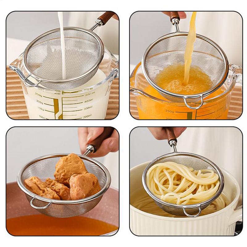 1PC Stainless Steel Mesh Filter Spoon with Wooden Handle Flour Filter Spoon Household Kitchen Fried Food Filter Oil  Baking Tool