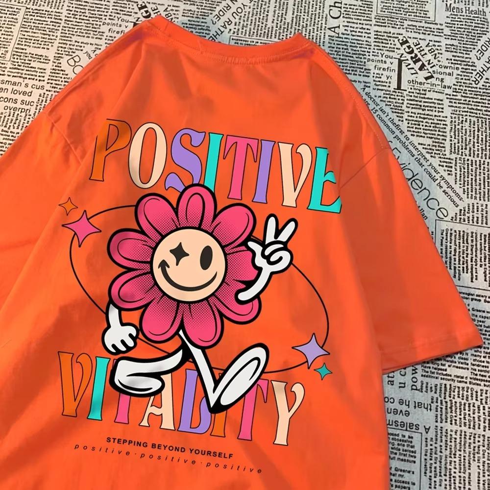 Positive Vitality, Born Towards The Sun Male T Shirts Cartoons Summer Tops Creativity Cotton Clothing Pattern Summer T-Shirts