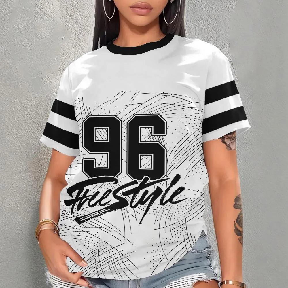 Colorful Creative Number 3D Printed Women's Round Neck Casual Sports Comfortable Soft Large Loose Breathable T-shirt Fashion Summer Versatile T-shirt