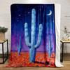 Tall blue cacti in a desert under a starry sky with a crescent moon. for all seasons blanket lunch break throw gift