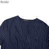 ZANZEA Women Elegant Casual V-neck Long Sleeve Stripe Dress